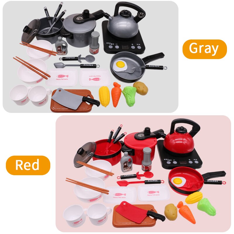 44PCS Mini Pretend Play Kitchen Toys Simulation Kitchen Utensils Cook Play Kits Kids Cookware Pot Pan Pretend Play Children Toys