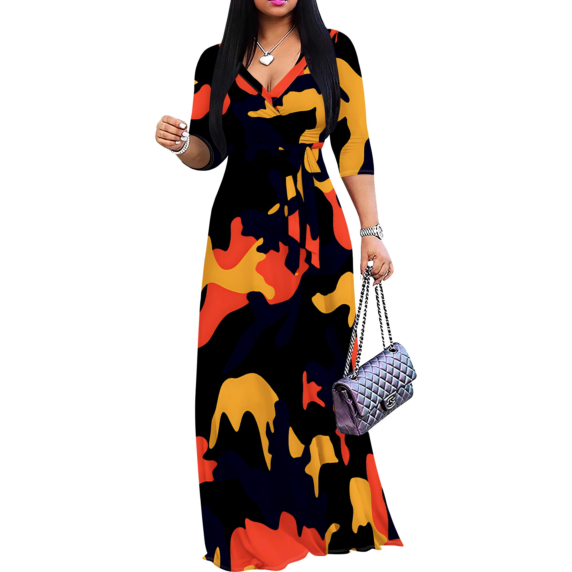 Summer Printed Short Sleeve Maxi Dress for Women Short Sleeve Long Dress Cocktail Party Loose Casual Dresses: XS / Fuchsia
