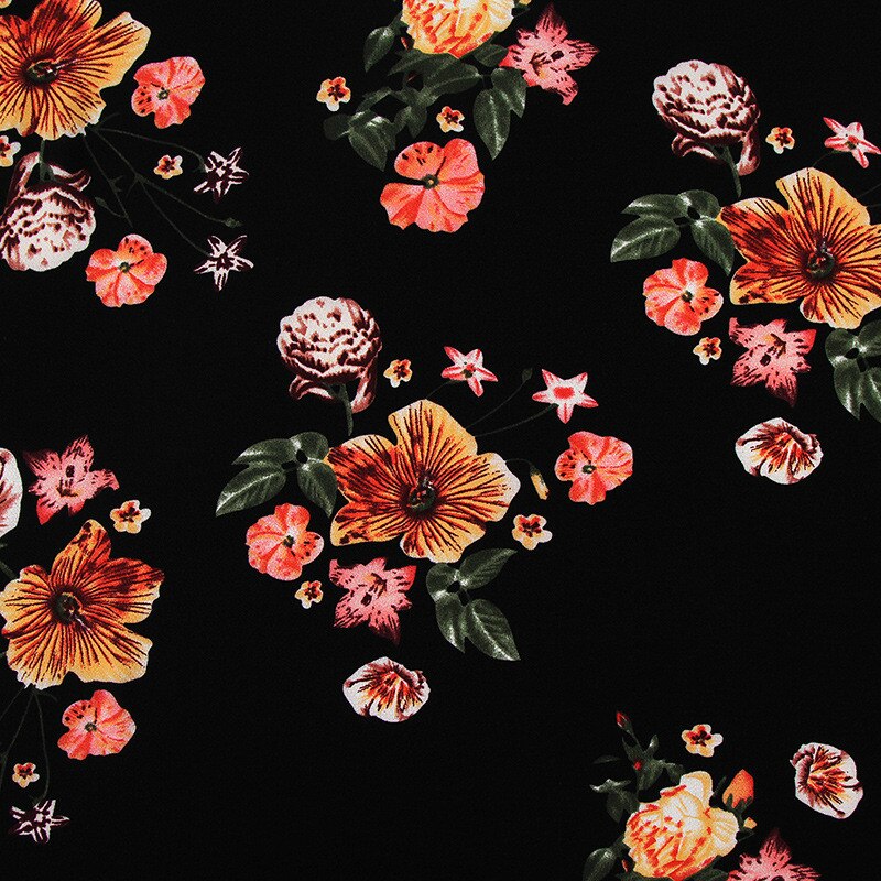 150cm breda mjuka svarta blommor seersucker chiffongtyg för skjorttyger i metervara: Default Title