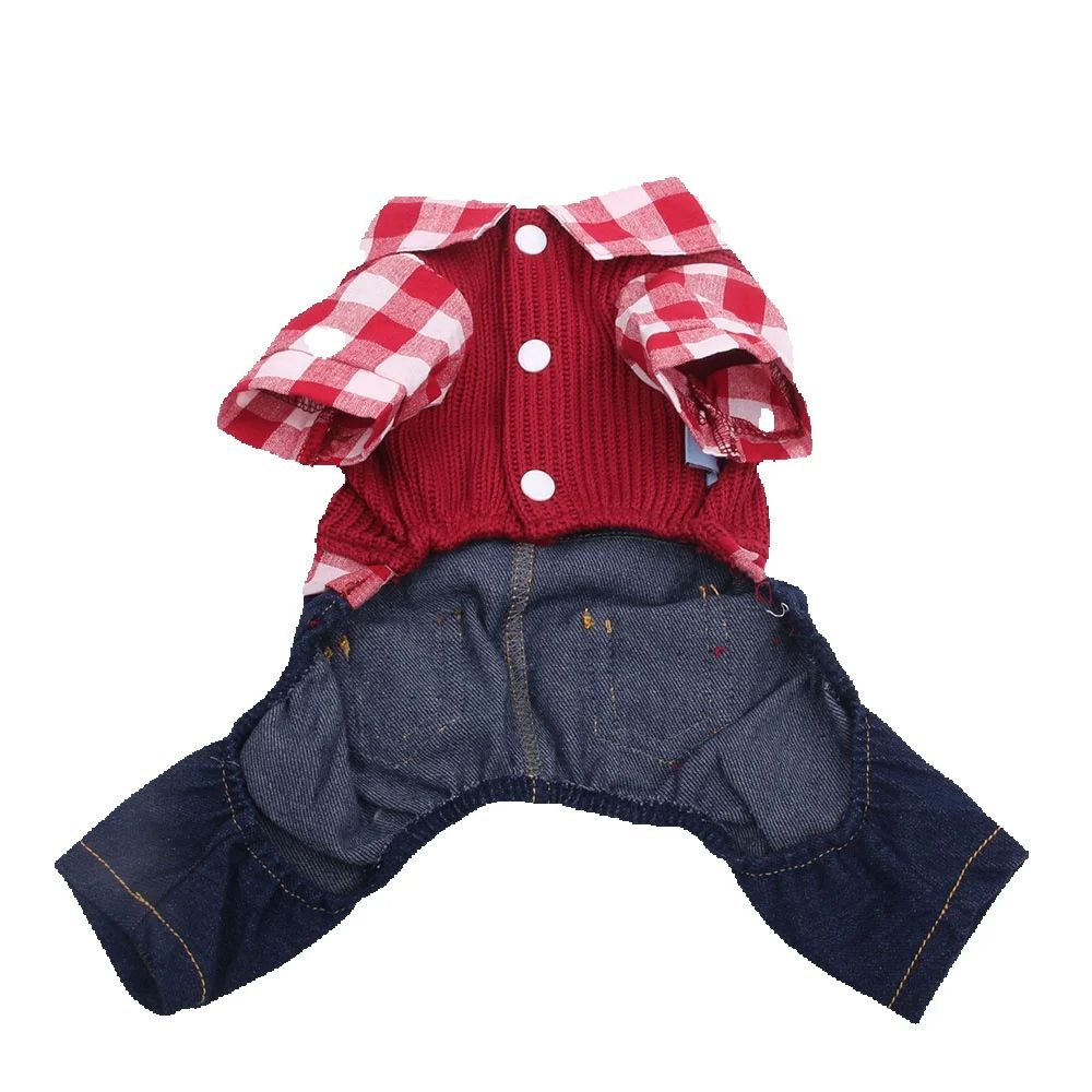 Dog Cat Jumpsuit Sweater Plaid Bowtie Pet Puppy Coat Jacket Autumn/Winter Clothes Overalls
