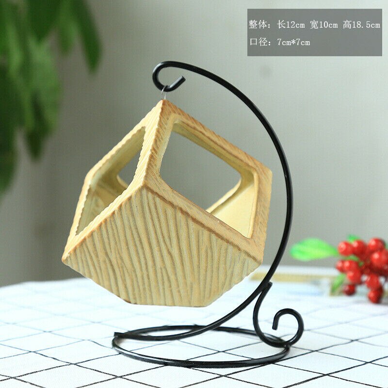 Juego de soportes colgante de madera para decoración de pared, macetas colgantes de interior, jarrón geométrico, contenedor de plantas carnosas con soporte de Metal