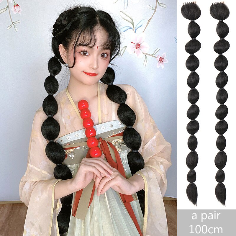 Synthetic long double bubble braids hair extensions bubble ponytail claw clip on hair Natural Black hair for Women MUMUPI: 100 2