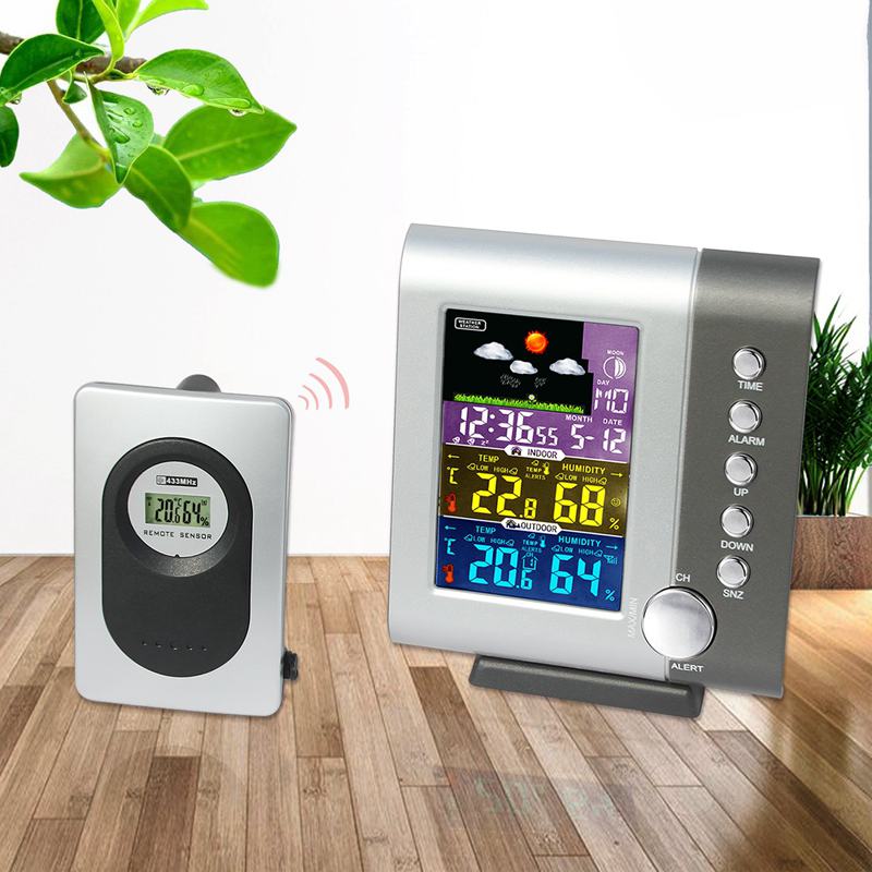 Indoor Outdoor Kleur Weerstation Digitale Kleur Station Met Sensor Home Wekker Met Temperatuur Waarschuwingen Charg