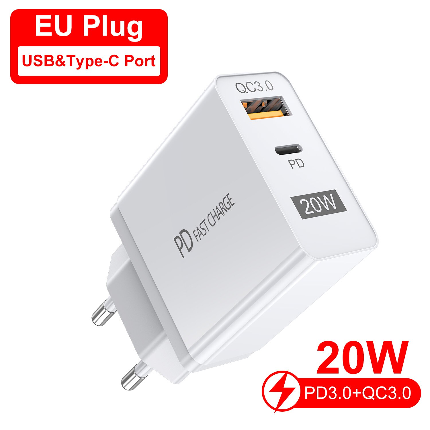 Gtwin  pd20w schnelllade-wandladegerät mit eu/us-stecker, usb-typ-c-netzteil für xiaomi 9, 8  s10 und iphone 12: Weißes eu