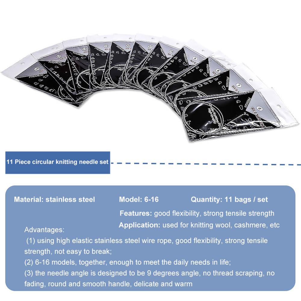 11 Stuks 32 Inch (80Cm) rvs Rondbreinaalden Set Breien Kit In Verschillende Maten 1.5 5 Mm