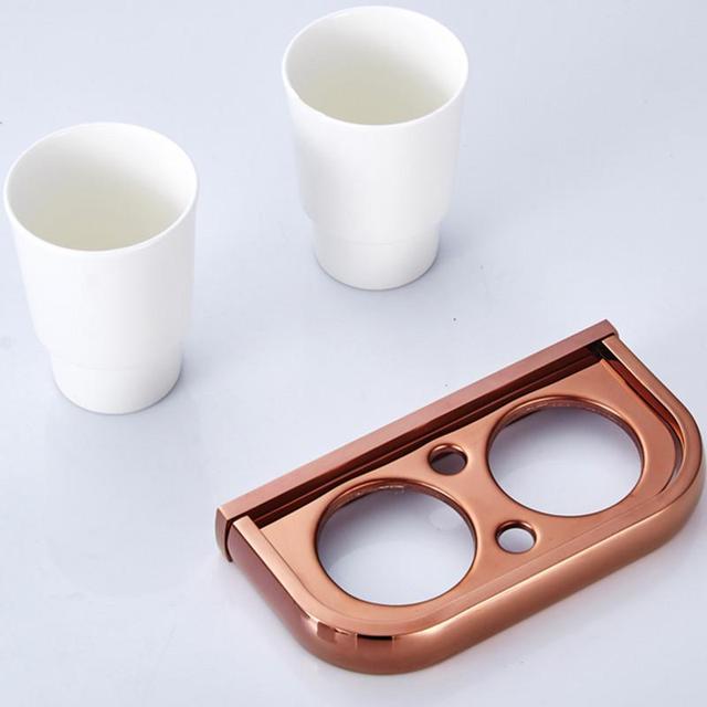 Biggers-Juego de accesorios de baño de cobre rosa de lujo, soporte de papel, barra de toalla, jabonera, soporte para vaso,: double cup
