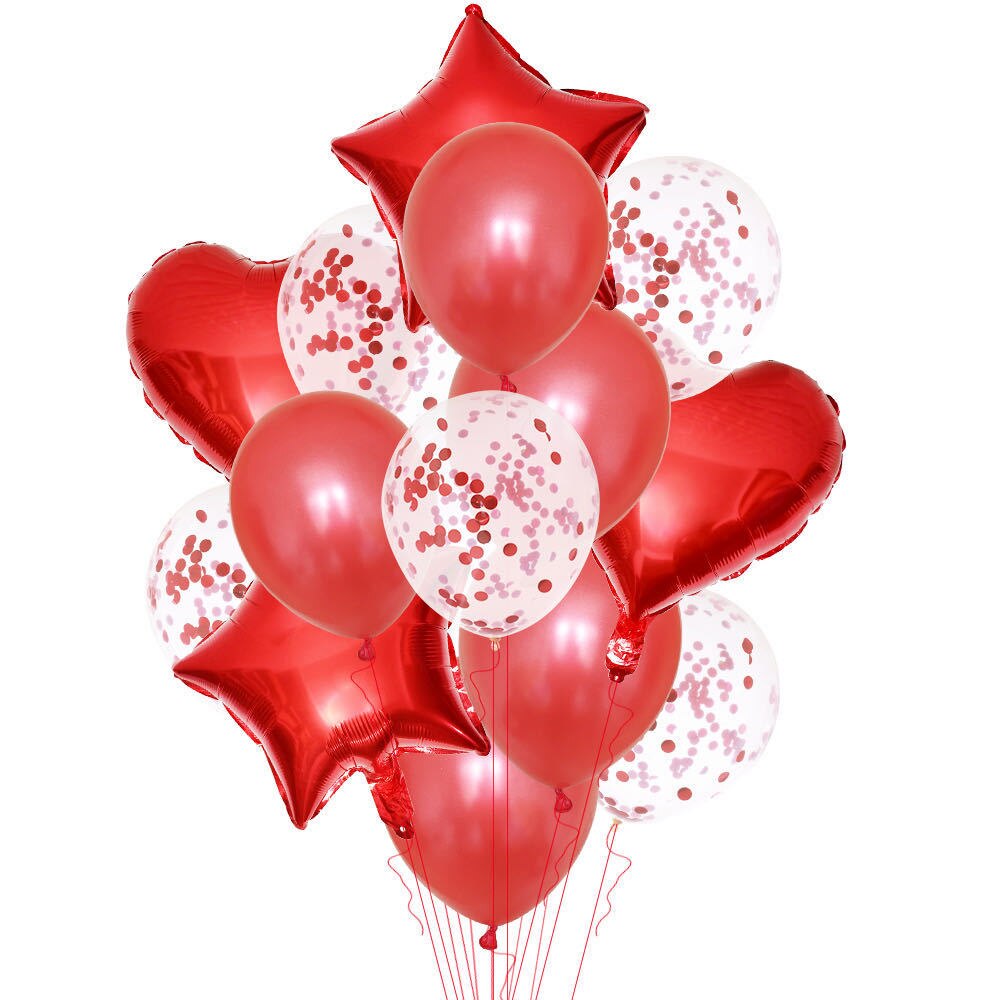 14 stk/sæt 18 tommer hjerte stjerne folie balloner 12 tommer latex konfetti helium air ball globo multifarvet bryllup fødselsdagsfest forsyninger: T2