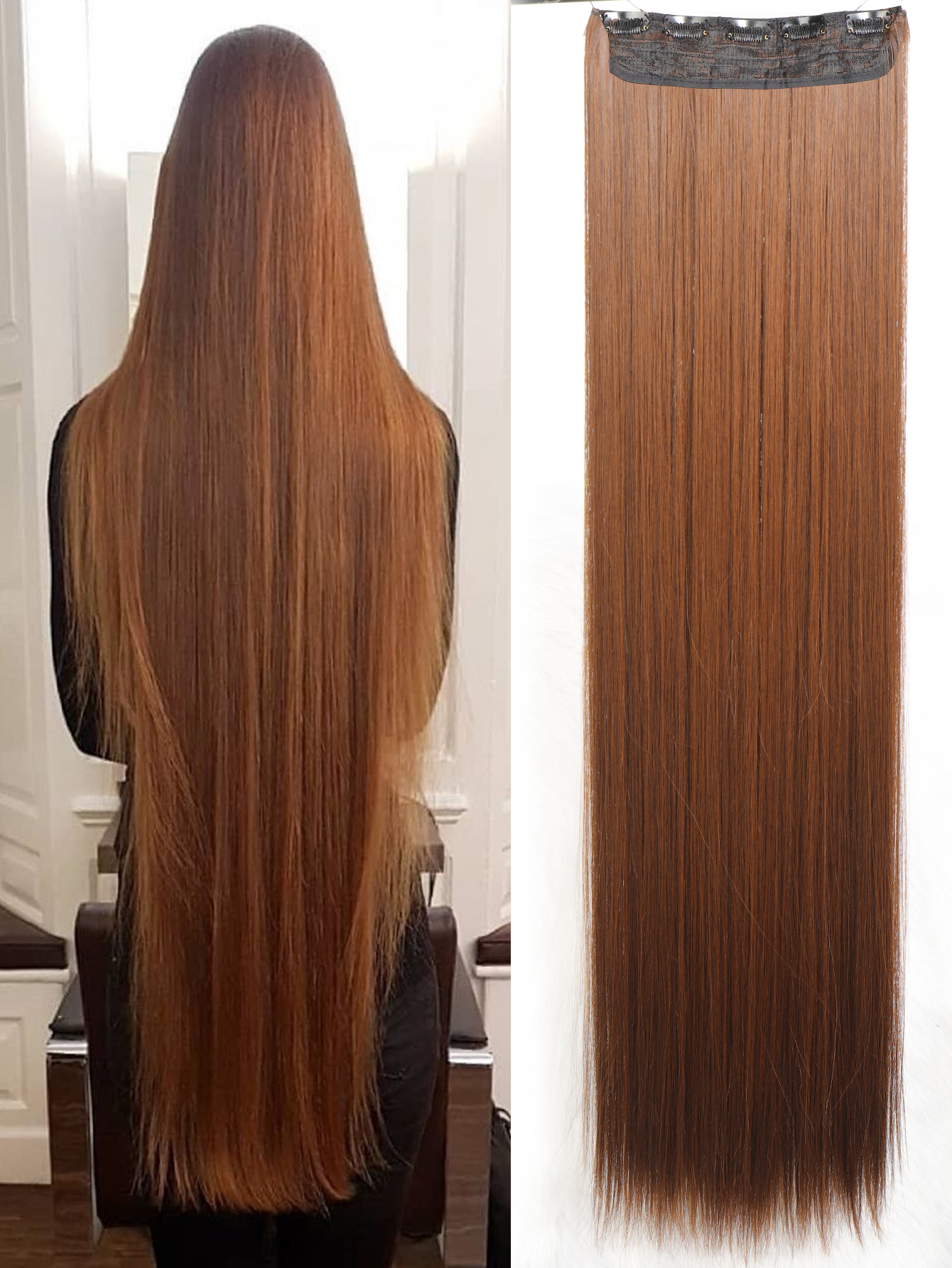 Synthetische 5 Clip In Hair Extensions Lang Recht Kapsel Haarstuk Zwart Bruin Blond 80Cm Natuurlijk Nep Haar Voor Vrouwen