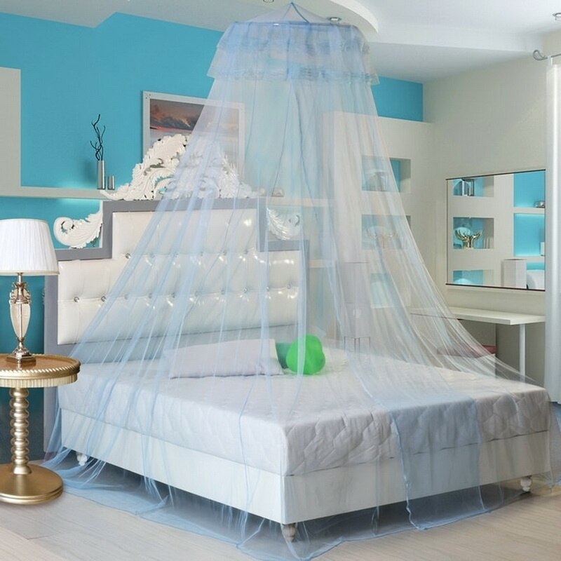 Hanging Mosquito Net Round Baby Kids Lace Four Corner Student Canopy Bed Mosquito Net for Children Girls Room Decoration: light blue3