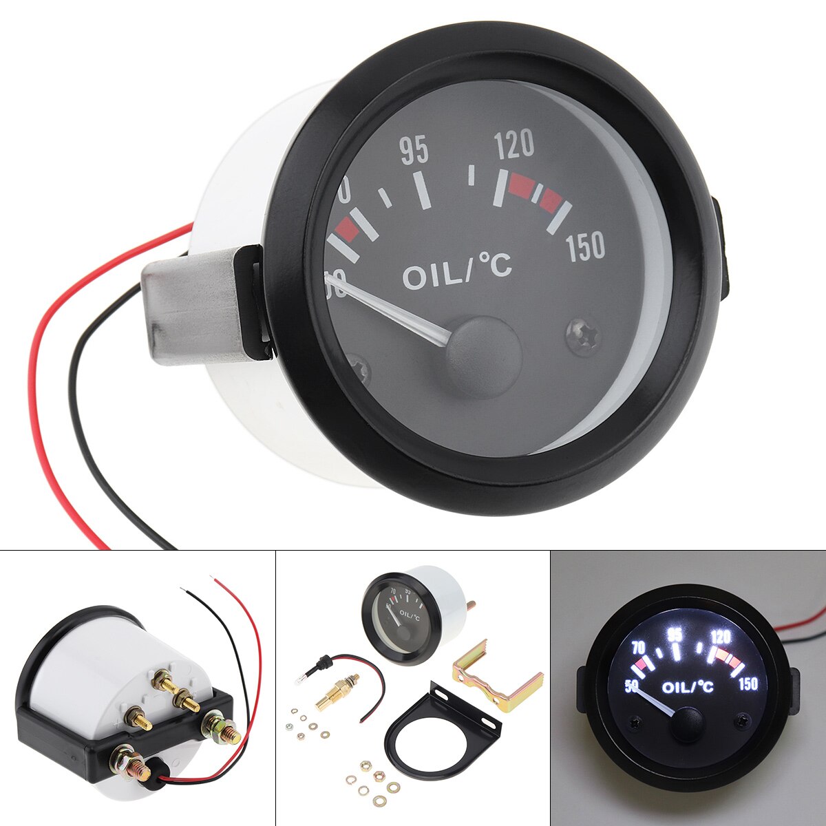 Car Gauge 2" 52MM 12V 50-150 Durable Celsius LED Electrical Oil Temp Temperature Gauge Meter with Temperature Sensor Car Parts