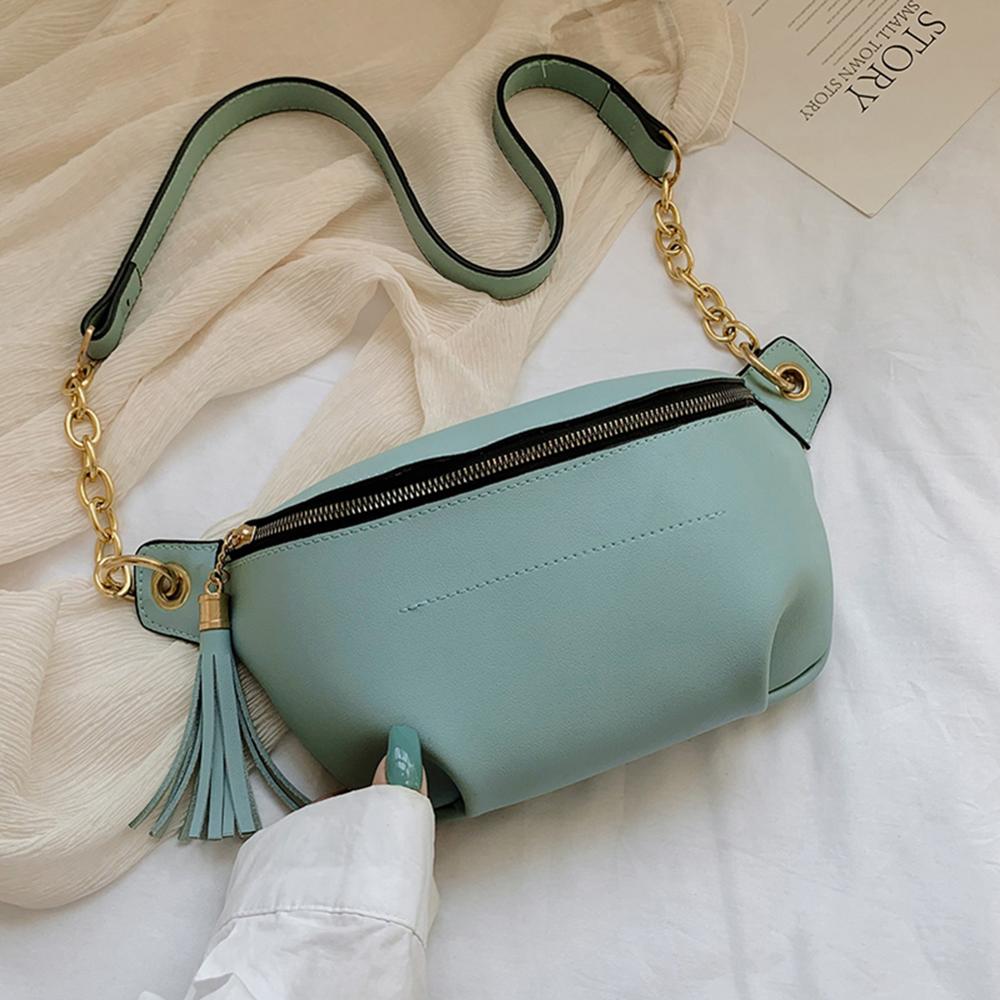 Women Fanny Waist Bag Tassel PU Leather Pouch Chest Crossbody Pack Waist Pack PU Leather Chest bag Belly Bag