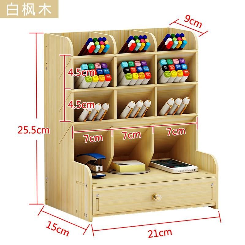 Wooden Desk Organizer Multi-Functional DIY Pen Holder Box Desktop Stationary Home Office Supply Desktop Storage Rack: B1