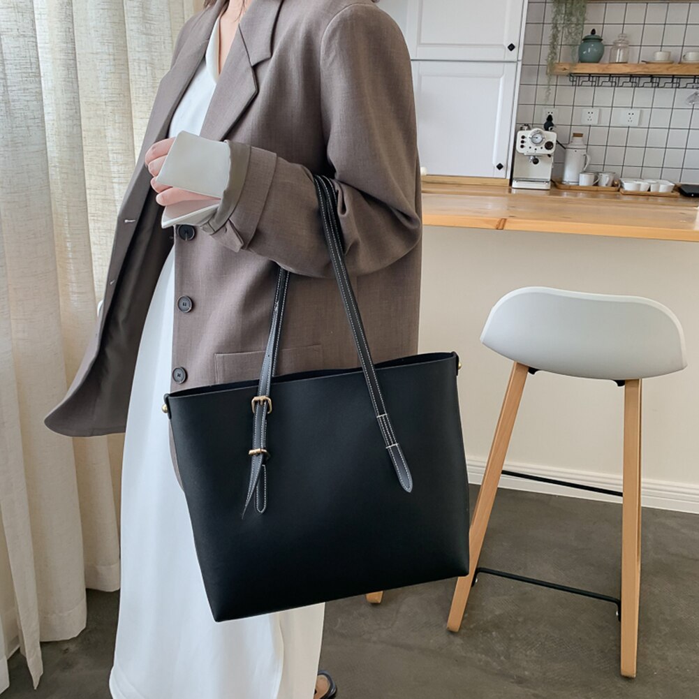Popular Simple Female Daily Bag Solid Color Women PU Leather Shoulder Handbag Large Capacity Tote Clutch