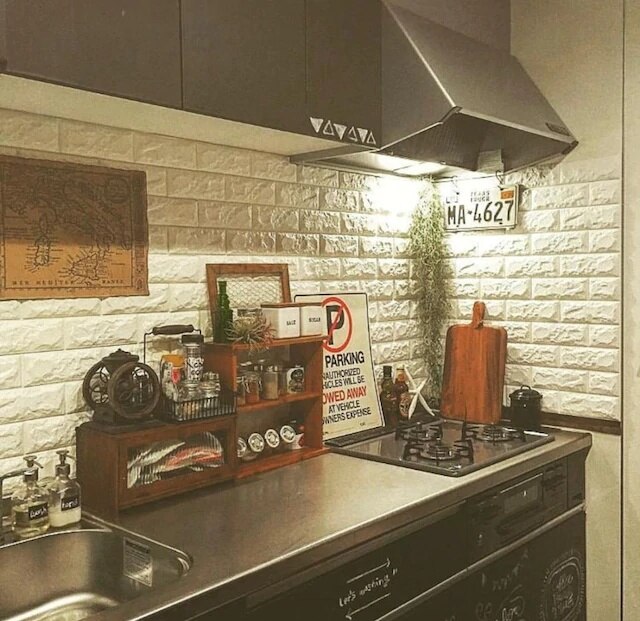Comptoir de cuisine pause brique blanche panneau auto-adhésif 407151842