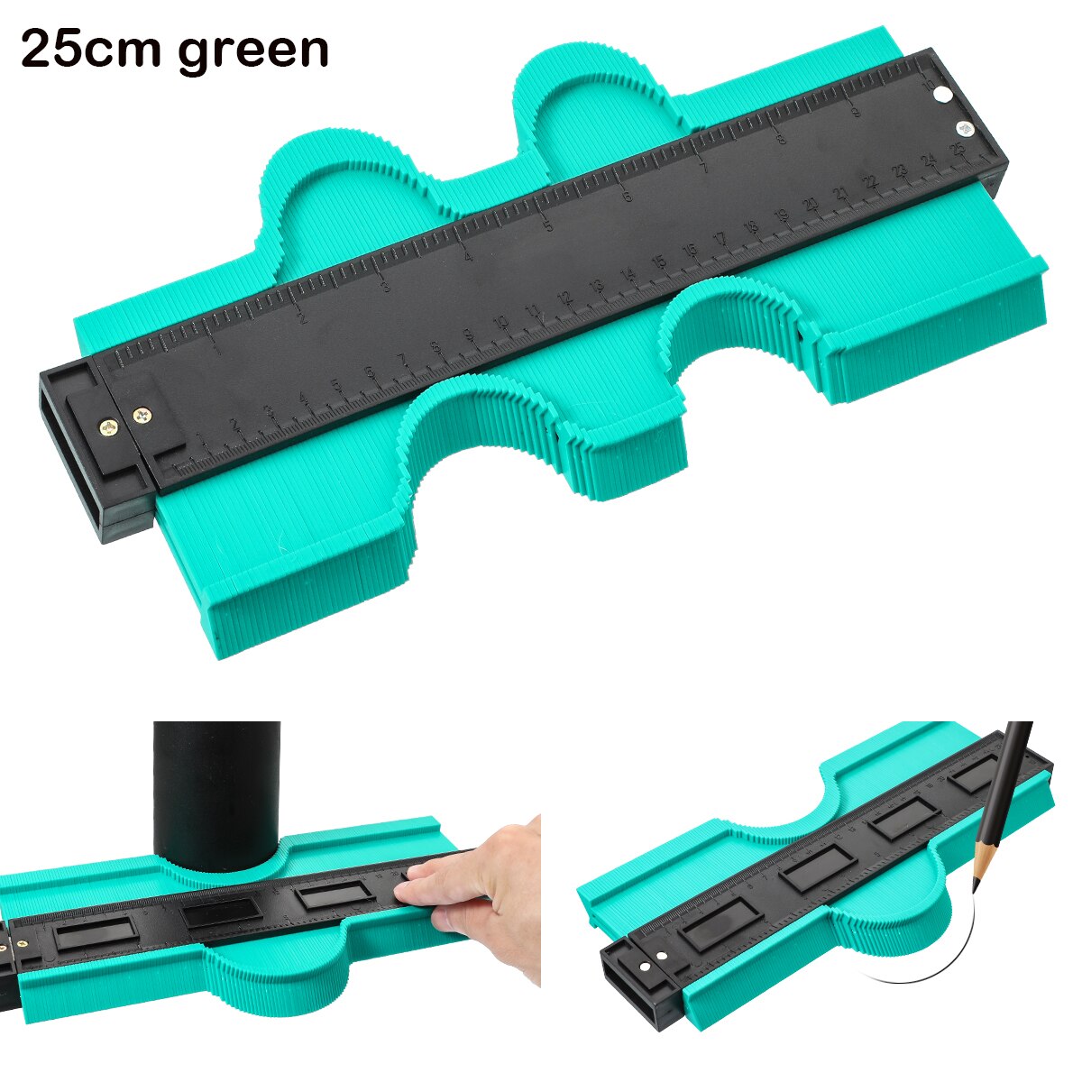 5/10/15/20 Inch Contour Gauge Plastic Profile Copy Shape Contour Gauge Meter Duplicator Standard Wood Marking Flooring Tools: 25CM green