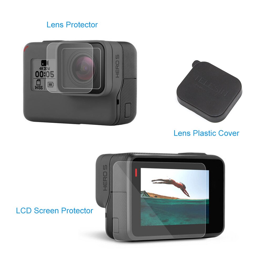 Telesin 3Pcs Lcd-scherm Covers Film + 3Pcs Lens Protectors Film + Lens Cap Cover Pak Van 7 voor Gopro Hero 6 Hero 5 Accessoires