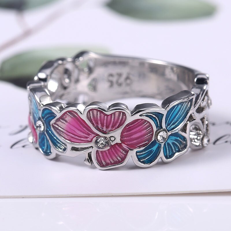 Huitan-anillo con de flores y mariposas para mujer, sortija versátil para de Primavera, accesorios de para boda