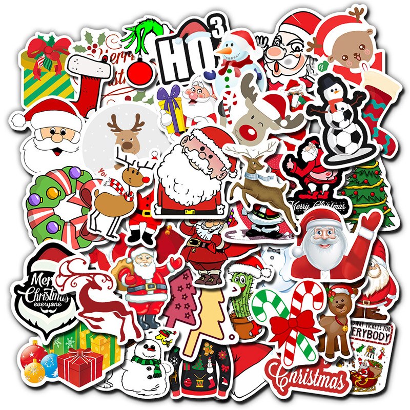 50 stk pakke klistermærker julehjort julemand snemand børn klistermærke diy til på skateboard kuffert bagage klistermærker