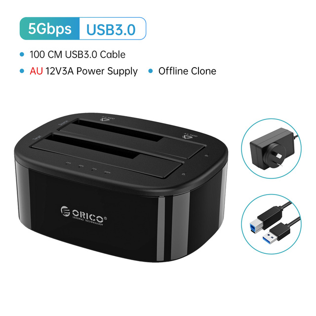 ORICO Dual-bay Hard Drive Docking Station for 2.5/3.5 Inch HDD SSD with 12V3A Power Adapter SATA to USB 3.0 HDD Docking Station: DEEP BLUE