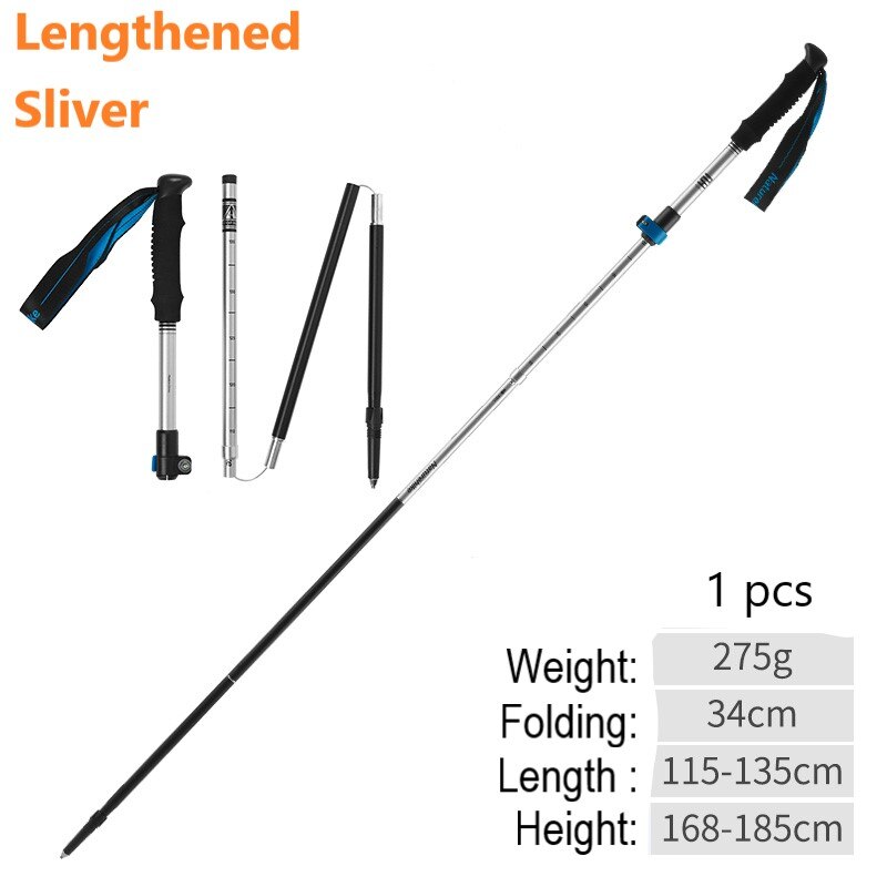 Outdoor Ultra-Light Trekking Hiking Pole Folding Trekking Pole Running Walking Sticks 7075 Aluminum Alloy Pole: 1 pcs sliver length