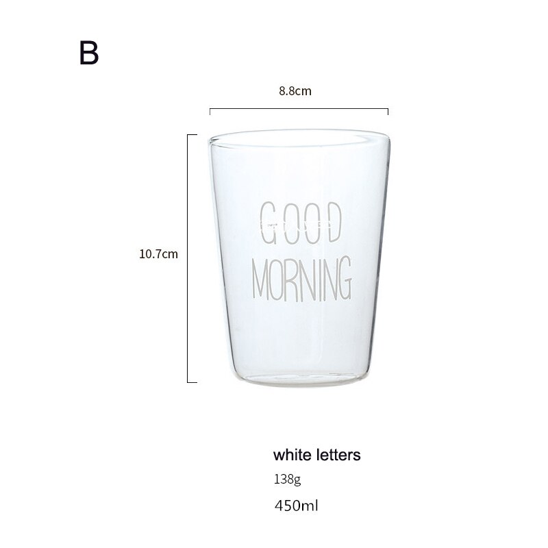 Nordic Good Morning Letters Black White Transparent Milk Glass Coffee Mugs Clear Tea Drinks Cup Dessert Kitchenware: B