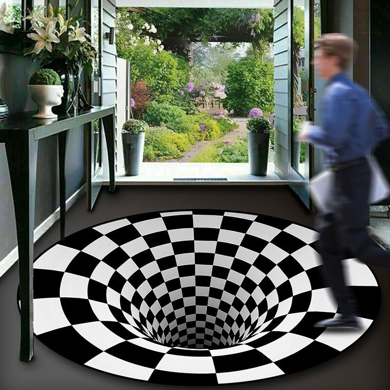 Tea Table Sofa Living Room Illusion Carpet Decor 3D Three-dimensional Black&White Stereo Vision Mat Carpets for Home Decor