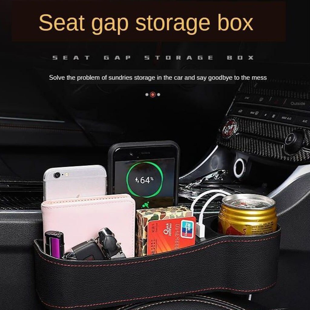 Organisateur d'écart de siège de voiture, multifonctionnel avec la double charge d'usb, porte-boîte de rangement de boisson de tasse pour le côté conducteur/passager