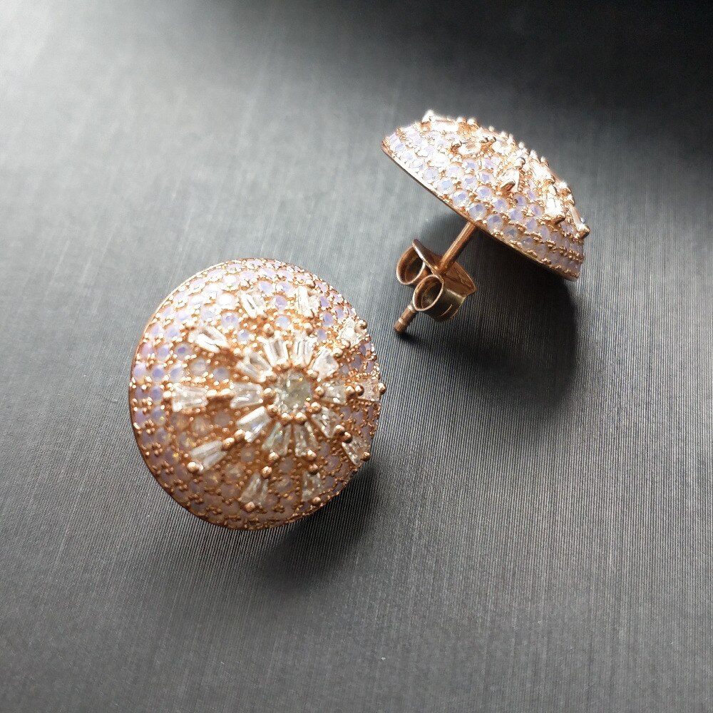 FLZB , big round earring in 925 sterling silver with 18k rose gold plated trendy classic earring for girl and women