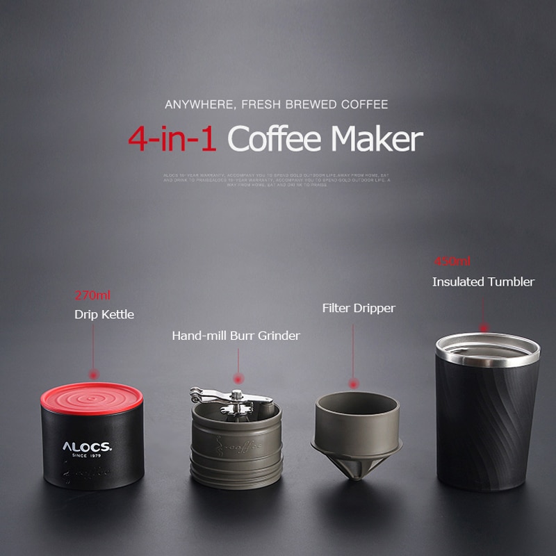 Alocs cw -k16 utomhusresor bärbar allt-i-ett häll över kaffebryggare bryggarmugg keramisk kaffekvarn för campingpicknick