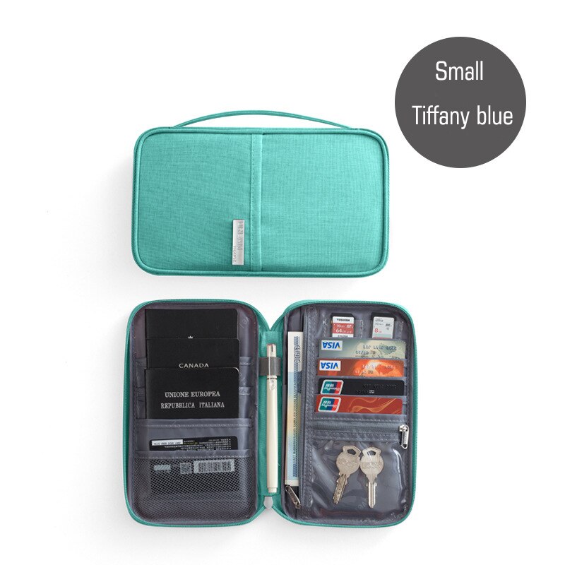 QIAQU, organizador de viaje para hombre y mujer, paquete de tarjetas para pasaporte, cartera multifunción, Cartera de con múltiples bolsillos, paquete de tarjetas: Small Tiffany blue