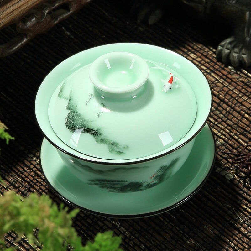 [grandness] longquan gaiwan sett porselens tekopp håndmalt floral sancai tekopp 170ml