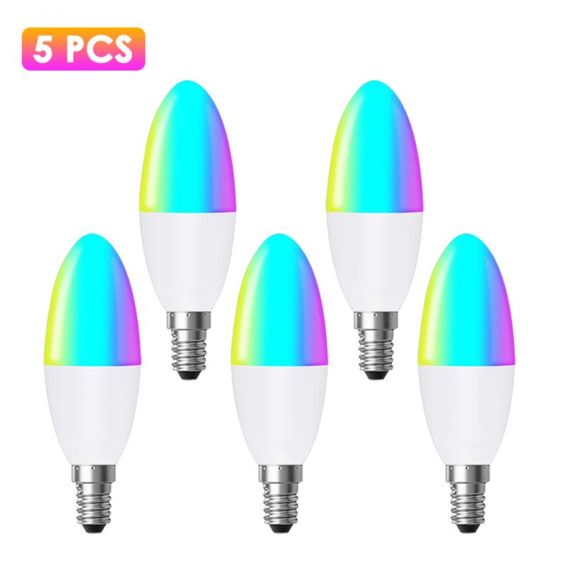 E14 tuya zigbee 3,0 smart candle bulb rgbcw 5w led light bulb smart home control works with alexa google home alice: 5 pcs