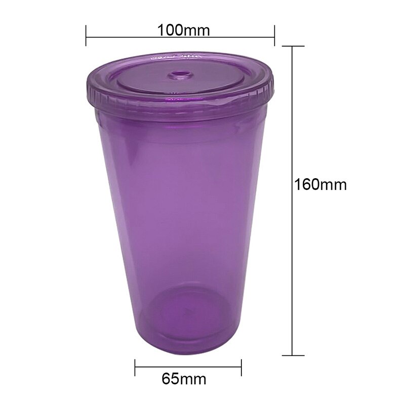 500ml rustfrit stål isoleret krus med låg og sugerør kaffekrus drikke rejse kop vakuum kolbe metal kop tumbler øl te kop: Lilla 2- vægs plast