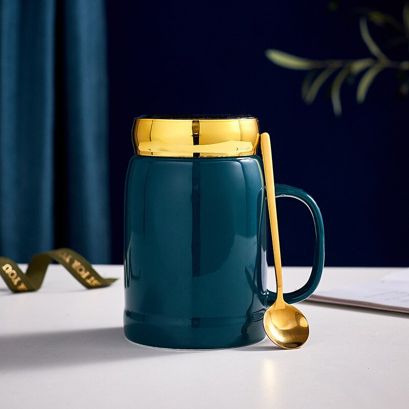 coffe cups with lid spoon Brief Mirror porcelain green red ceramic mug NOT A DAY Beer mug Office Home Couple lover: style 2