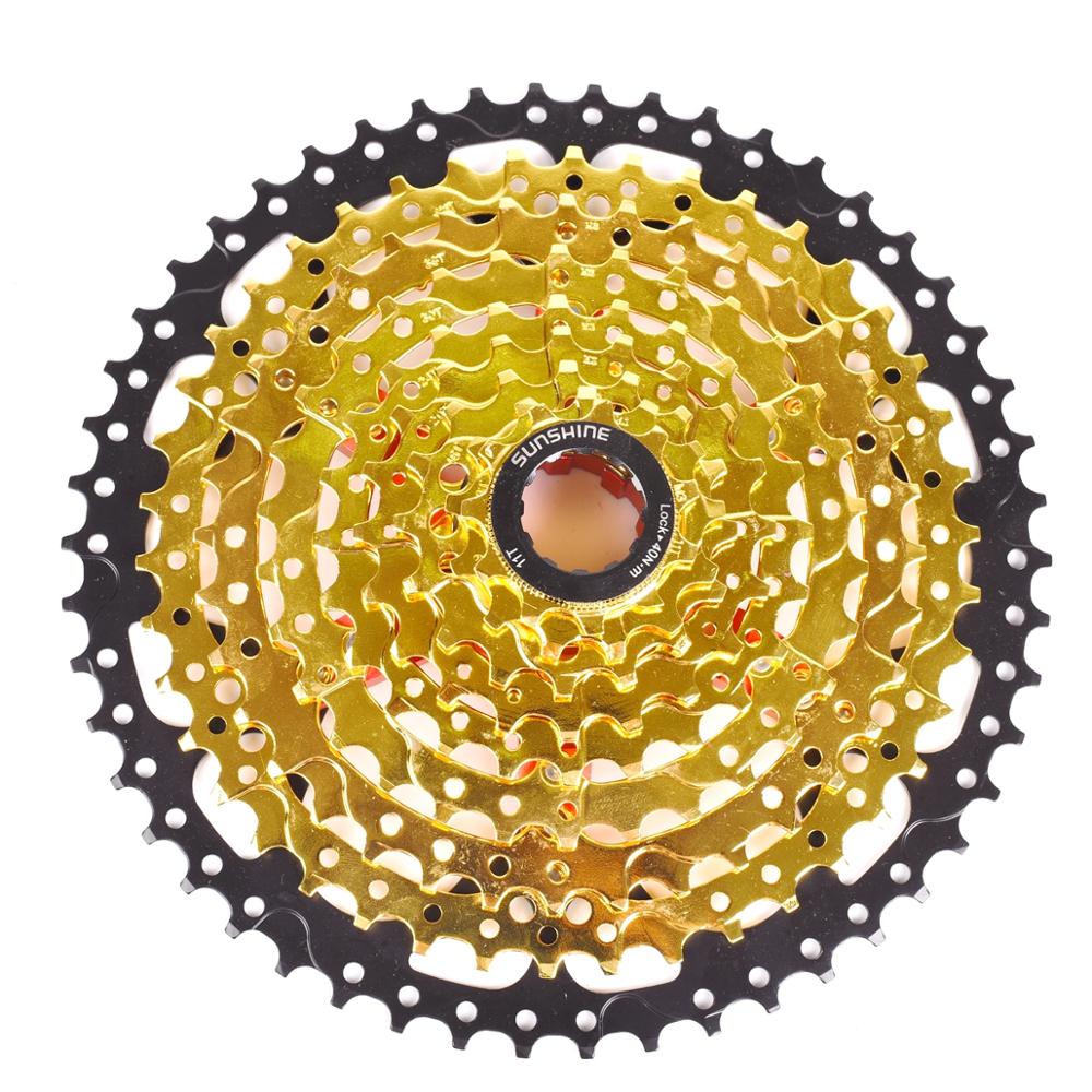 SUNSHINE-SZ 9 Speed Cassette 11-50T 11-42T Gold Mountain Bike WideRatio MTB Bicycle 9S Freewheel Compatible with M430 M4000 M590