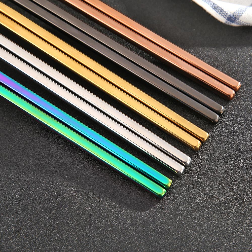 Palillos de acero inoxidable antideslizantes, palillos chinos portátiles para comida, vajilla de 21cm, utensilios de cocina, 1 par