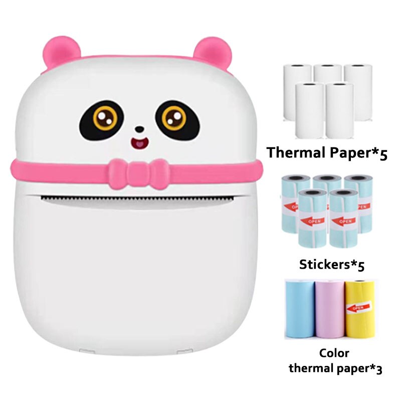 Portable MINI Printer Thermal Print Photo Pocket Thermal Label Printer 58mm Printing Wireless Bluetooth Android IOS Printers: pink-13