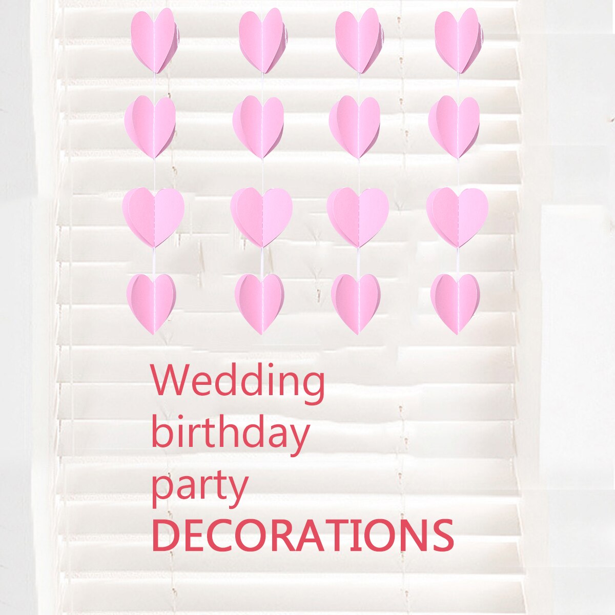 2M Heart Shape Paper Garland Wedding Birthday Party Decoration Event Supplies (Pink)