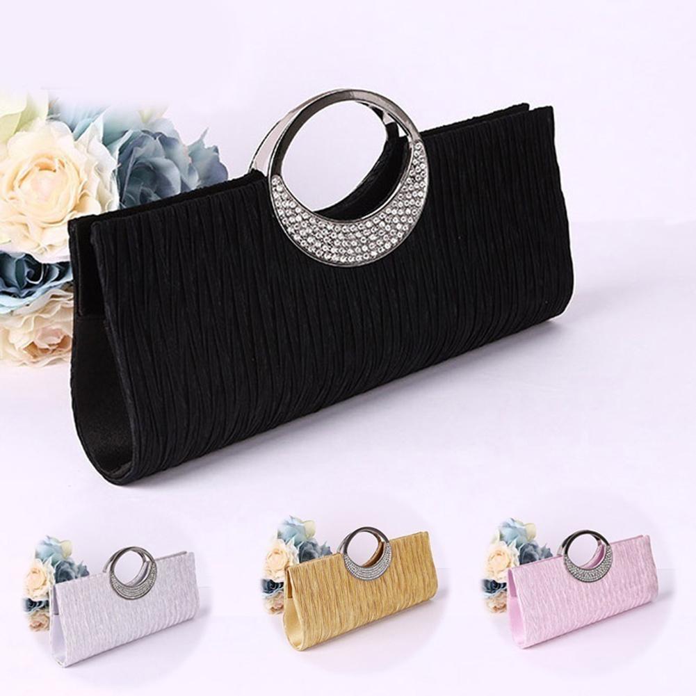 Sales! Vrouwen Luxe Strass Satijnen Geplooide Avondtasje Party Clutch Purse Handtas