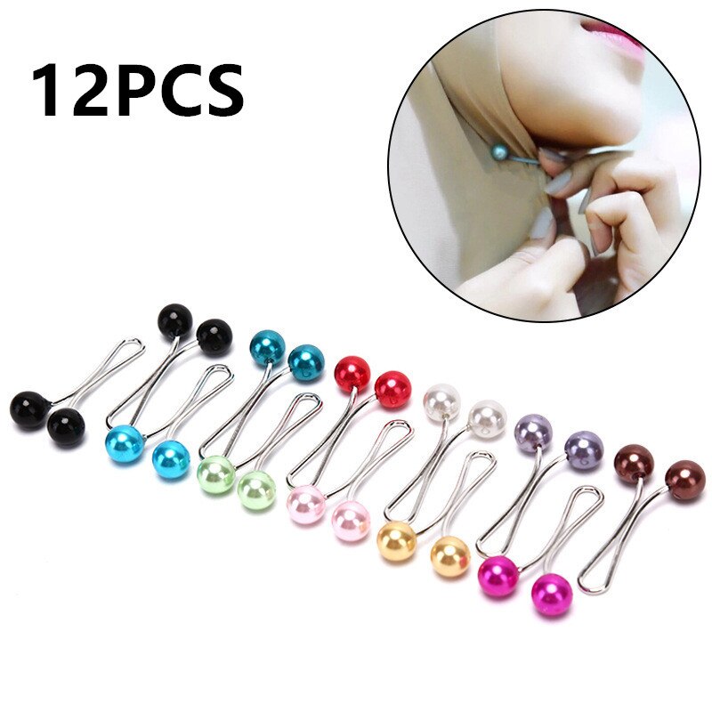 12 pçs pérola lenço broche pino lenço xale lenço senhora muçulmano cachecol hijab clipes pino correias fixas anti deslizamento broche