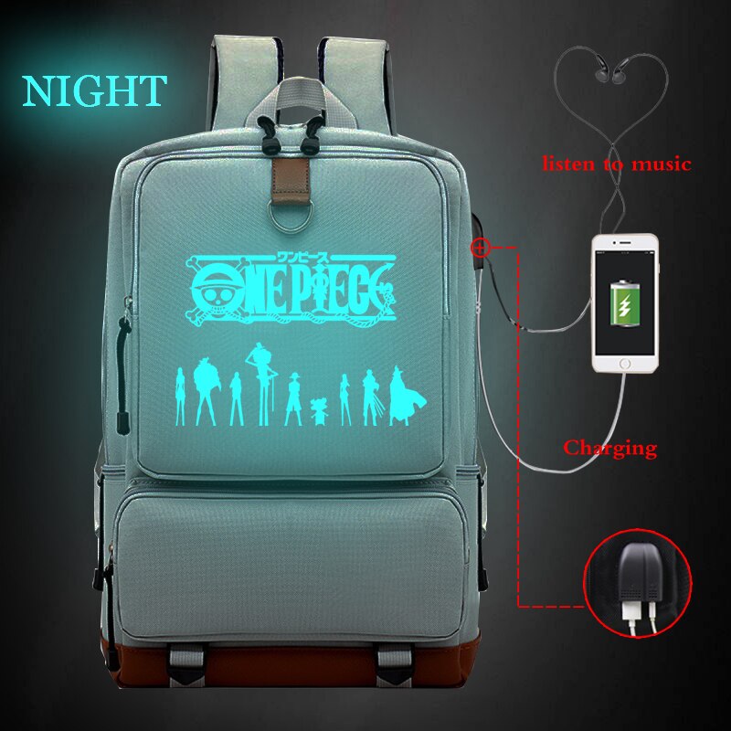 Mochila japonesa con estilo Anime de una pieza para estudiantes, morral de viaje de gran capacidad, bolsa de ordenador con carga Usb: 807U-0818-1-19