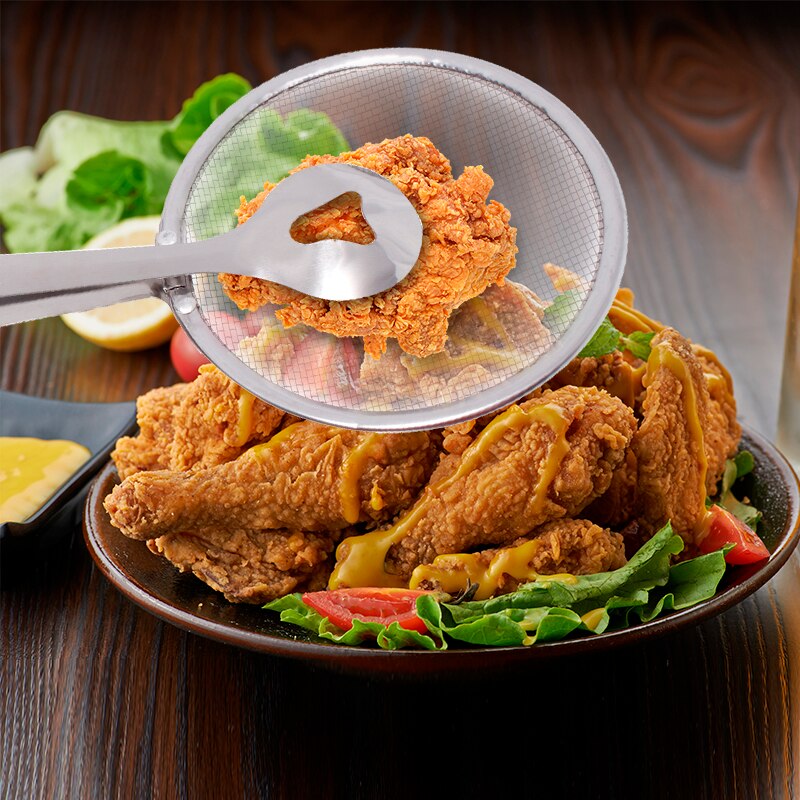 Top Cooking Tool Food Clip Tong Stainless Steel Drain Oil Fried Food Strainer BBQ Salad Buffet Tool Kitchen Frying Mesh Colande