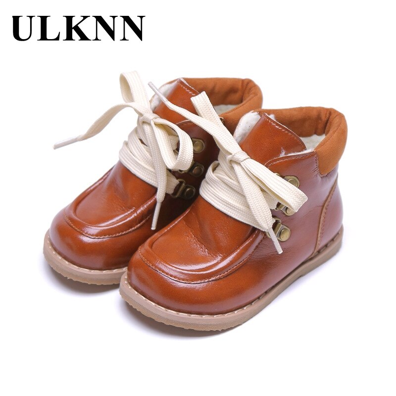 ULKNN Children's Boots Autumn Winter Baby Outdoor Shoes PU Leather Warm Girls Princess Shoes Comfortable Low Anti slip
