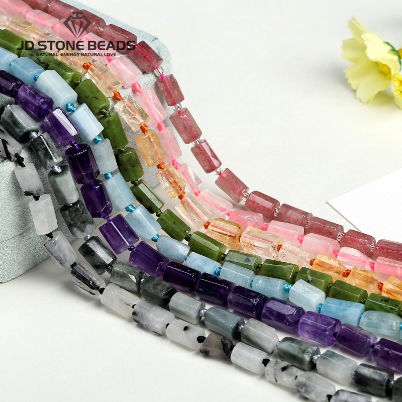 Natural Stone Faceted Cylinder Shape Loose Beads For Jewelry Making Diy Accessories