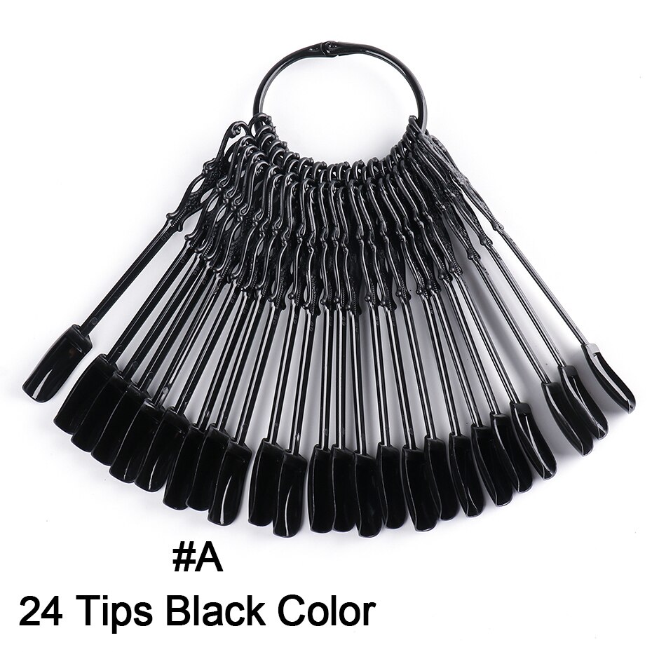 24 stuks nepnagels tips natuurlijk helder zwart waaier kleurenkaart nail art display oefengereedschap acryl uv gellak manicure  tr1818: Een - zwart