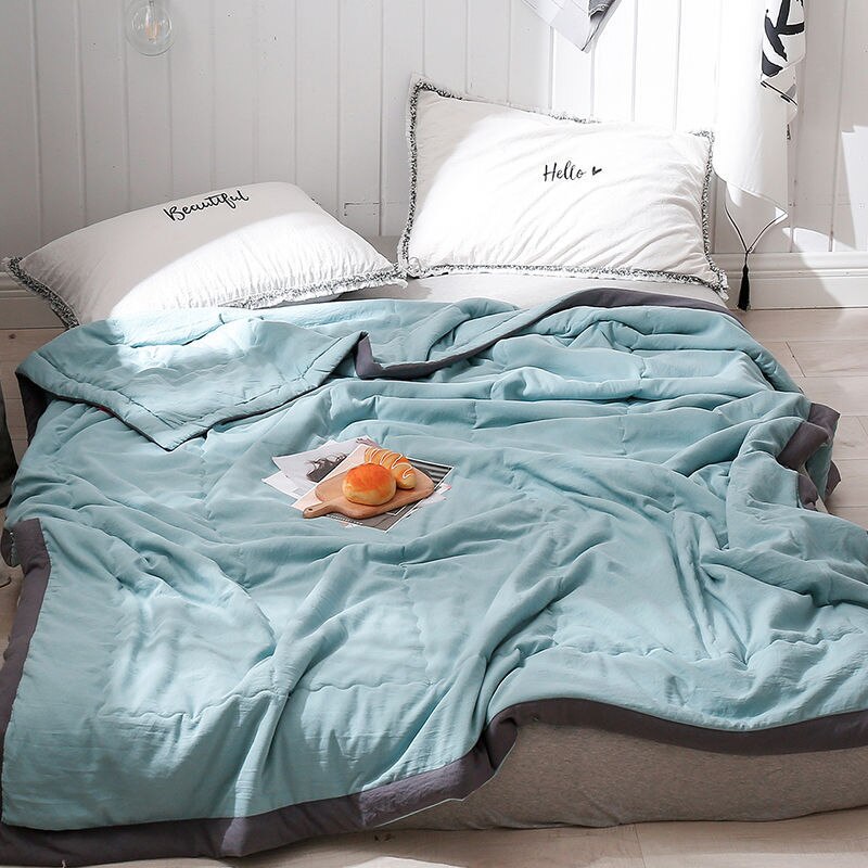 Washed Cotton Spring Fall Thin Quilt Summer Air-conditioning Comforter Soft Breathable Bed Blanket Solid Color Quilted Quilts
