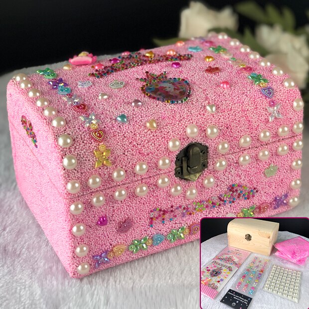 Enfants fait à la main bricolage matériel sac fille en bois massif papeterie boîte boîte à crayons flocon de neige boue bâton perceuse boîte de rangement: L-4