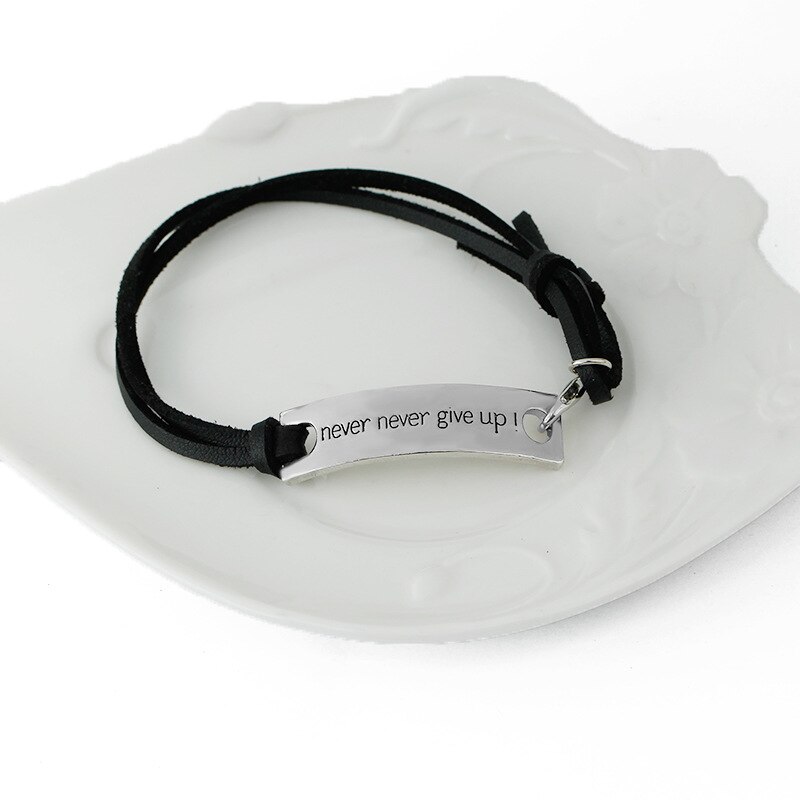 Never Give Up-pulseras para envolver, brazaletes inspiradores, pulsera con mensaje estampado para amigo, trabajo duro, de Graduación
