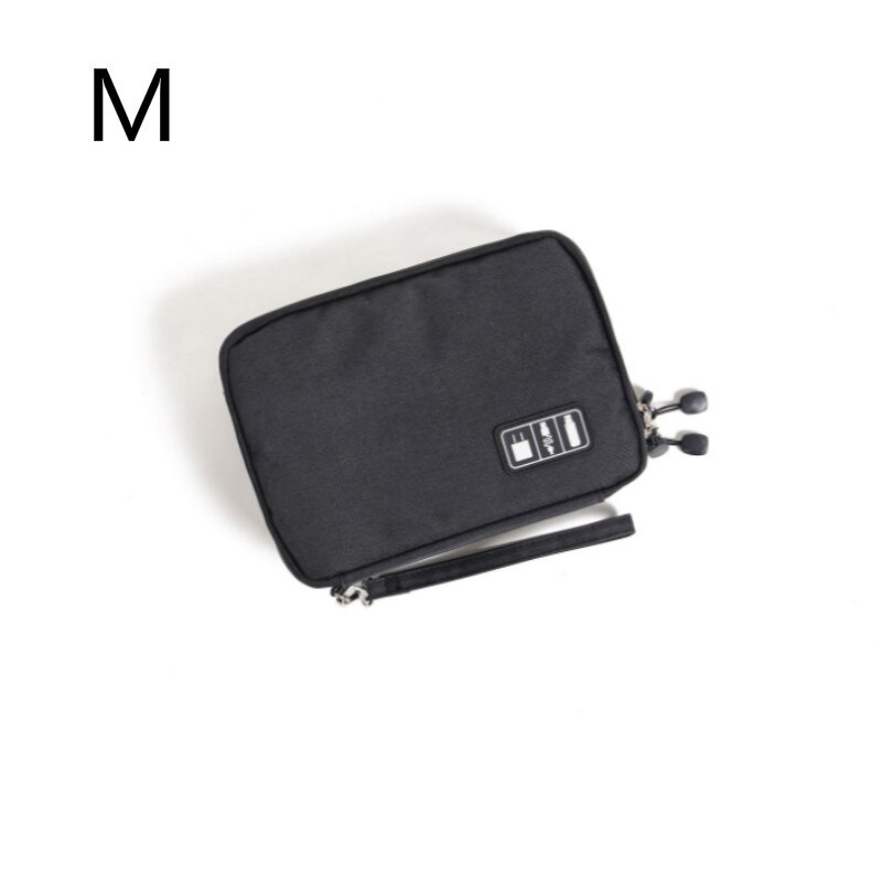 Travel Storage Bag for USB Data Cable Earphone Wire Pen Power Bank Digital Gadget Devices Kit Case iPad Protective Organizer: black-m