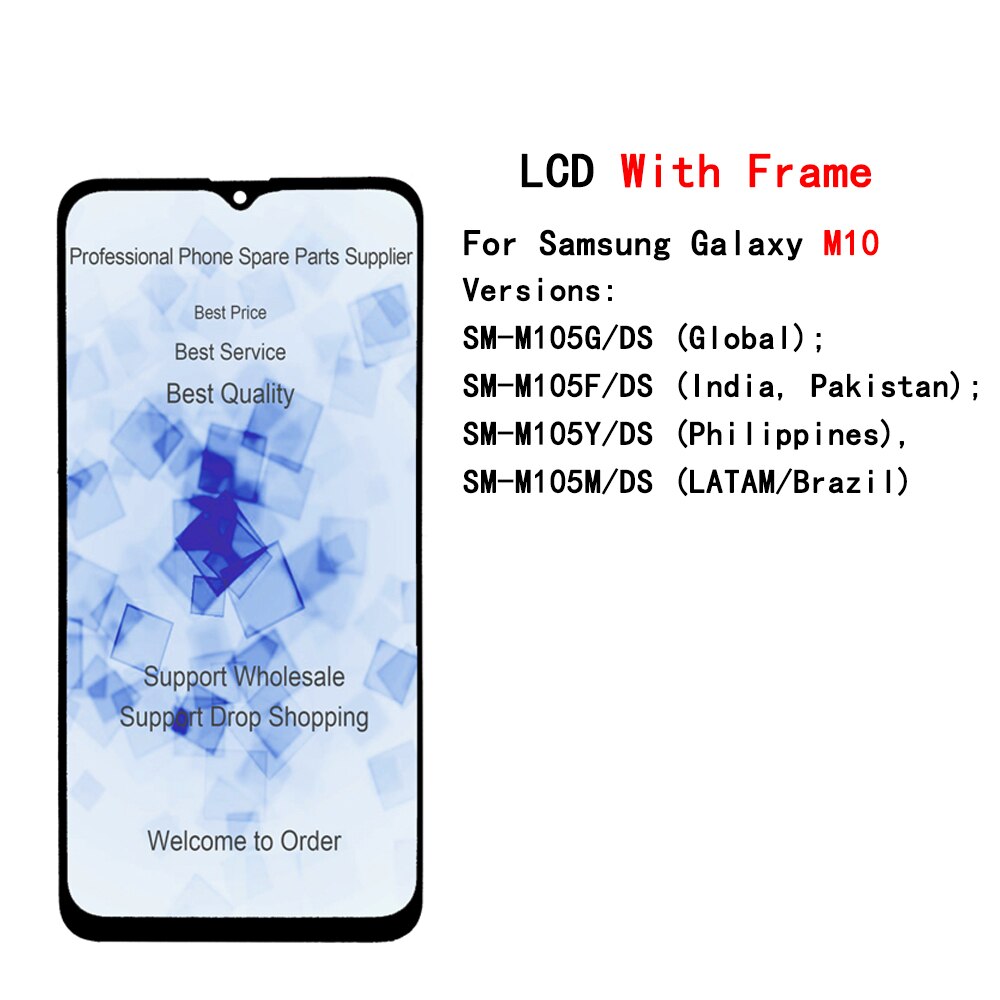 For SAMSUNG GALAXY M10 M20 M30 M30S LCD Display Touch Screen Digitizer frame Assembly For SAMSUNG M105 M205 M305 M307 LCD Screen: M10 with Frame